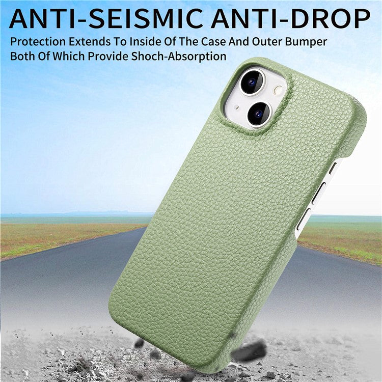 Y1 For iPhone 14 Plus Case Anti-scratch Litchi Texture PU Leather Coated PC Phone Cover - Matcha Green