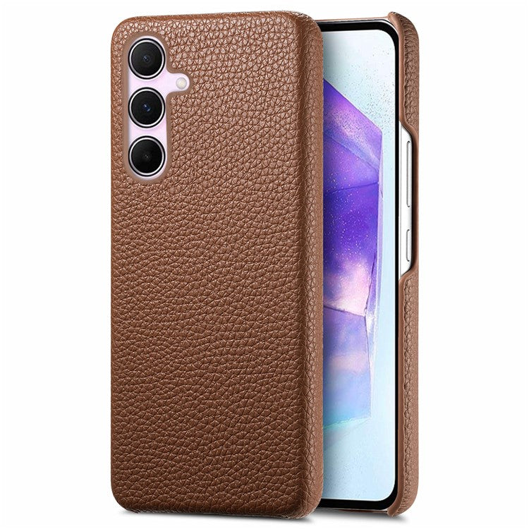 Y1 For Samsung Galaxy A55 5G Case PU Leather Coated PC Phone Cover with Litchi Texture - Brown
