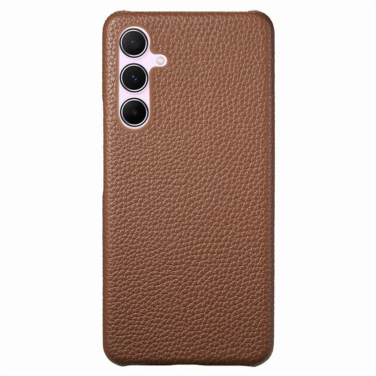 Y1 For Samsung Galaxy A55 5G Case PU Leather Coated PC Phone Cover with Litchi Texture - Brown