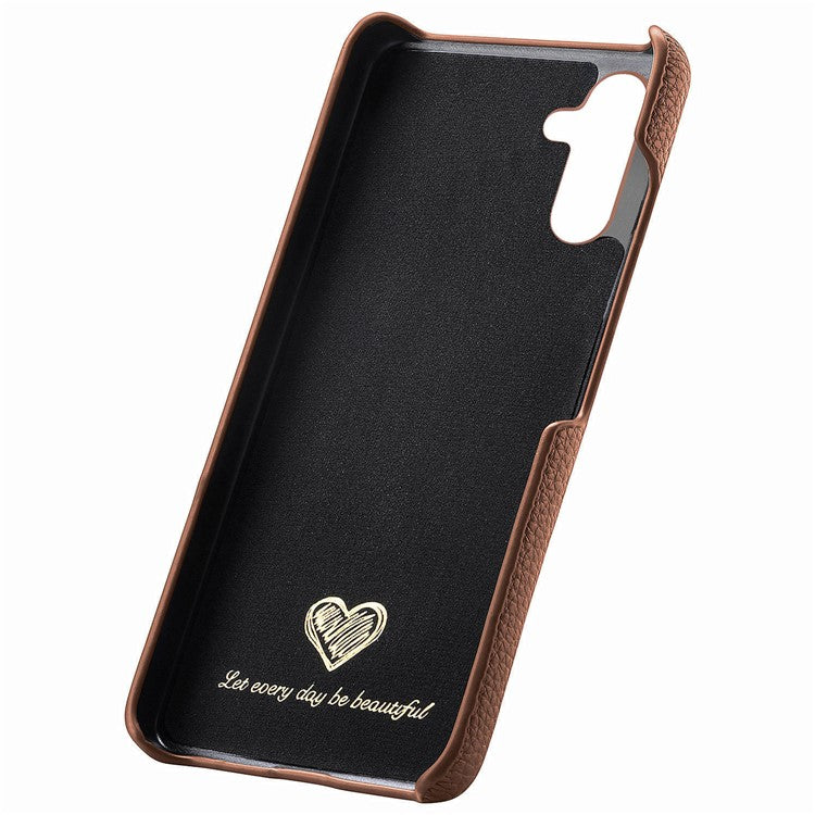 Y1 For Samsung Galaxy A55 5G Case PU Leather Coated PC Phone Cover with Litchi Texture - Brown