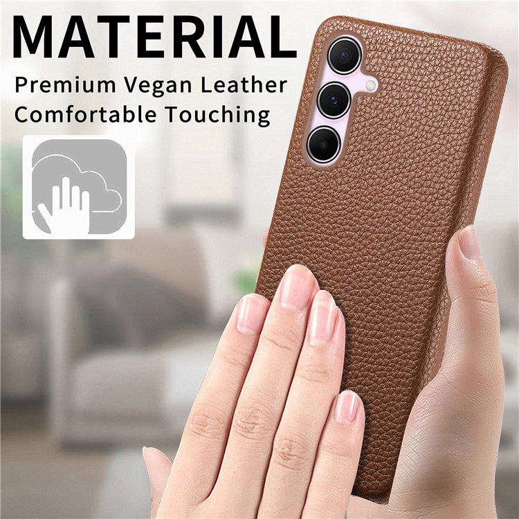 Y1 For Samsung Galaxy A55 5G Case PU Leather Coated PC Phone Cover with Litchi Texture - Brown