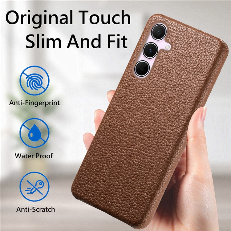 Y1 For Samsung Galaxy A55 5G Case PU Leather Coated PC Phone Cover with Litchi Texture - Brown