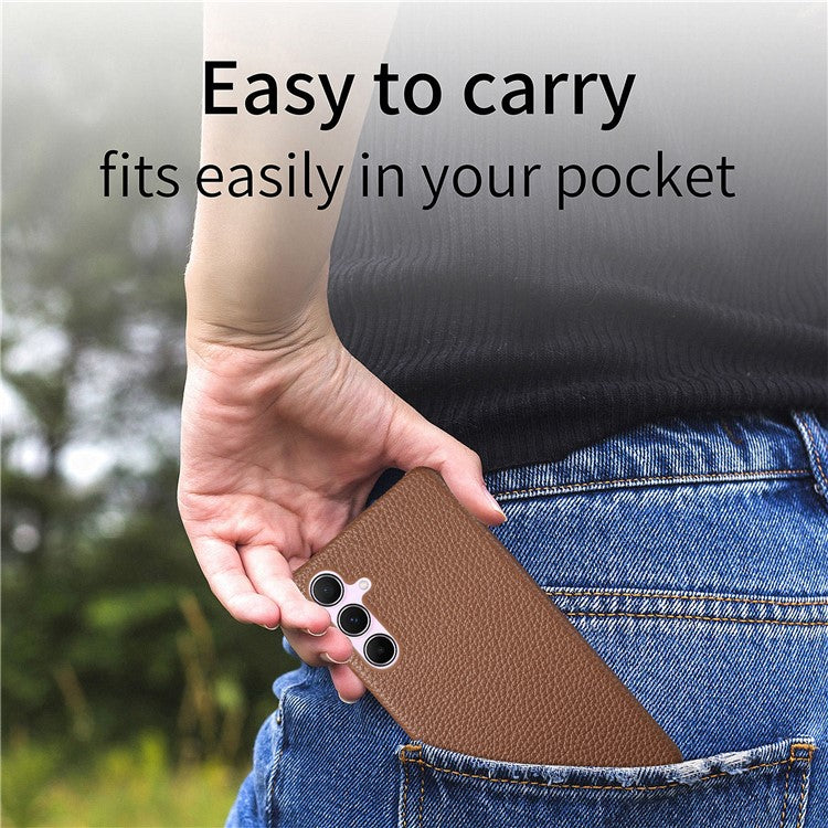 Y1 For Samsung Galaxy A55 5G Case PU Leather Coated PC Phone Cover with Litchi Texture - Brown