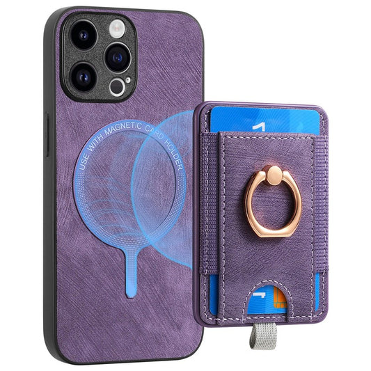 D7 For iPhone 14 Pro Max Kickstand Case PU Leather Coated TPU Cover Detachable Card Slot - Purple