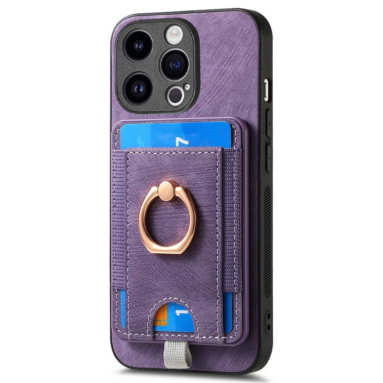 D7 For iPhone 14 Pro Max Kickstand Case PU Leather Coated TPU Cover Detachable Card Slot - Purple