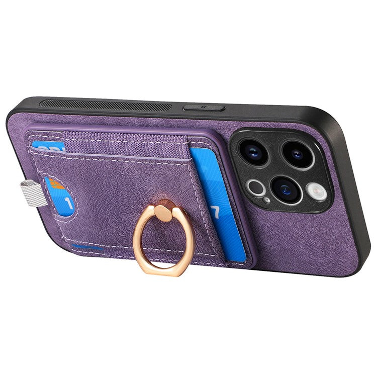 D7 For iPhone 14 Pro Max Kickstand Case PU Leather Coated TPU Cover Detachable Card Slot - Purple