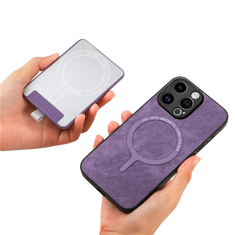 D7 For iPhone 14 Pro Max Kickstand Case PU Leather Coated TPU Cover Detachable Card Slot - Purple