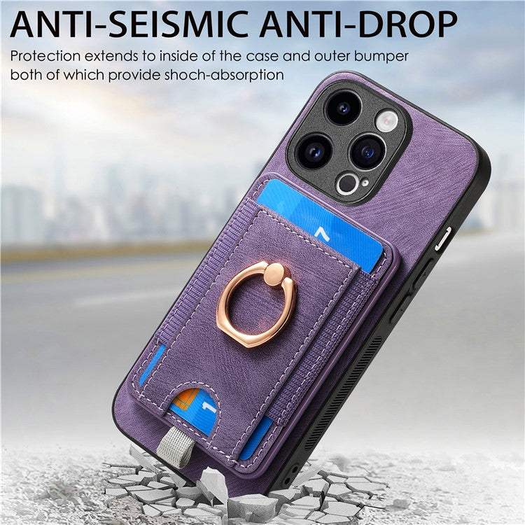 D7 For iPhone 14 Pro Max Kickstand Case PU Leather Coated TPU Cover Detachable Card Slot - Purple