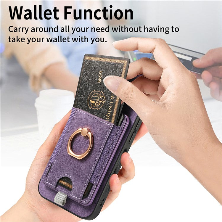 D7 For iPhone 14 Pro Max Kickstand Case PU Leather Coated TPU Cover Detachable Card Slot - Purple