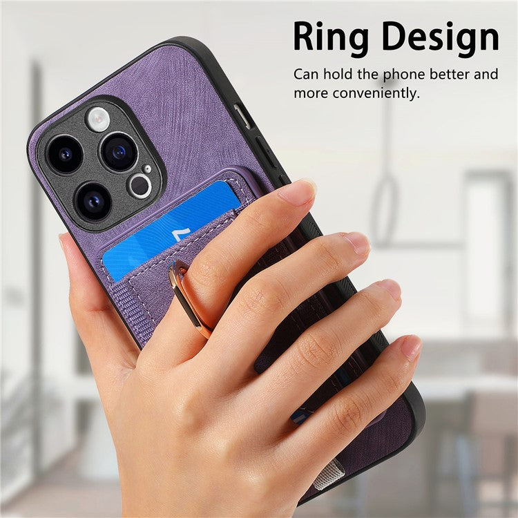 D7 For iPhone 14 Pro Max Kickstand Case PU Leather Coated TPU Cover Detachable Card Slot - Purple