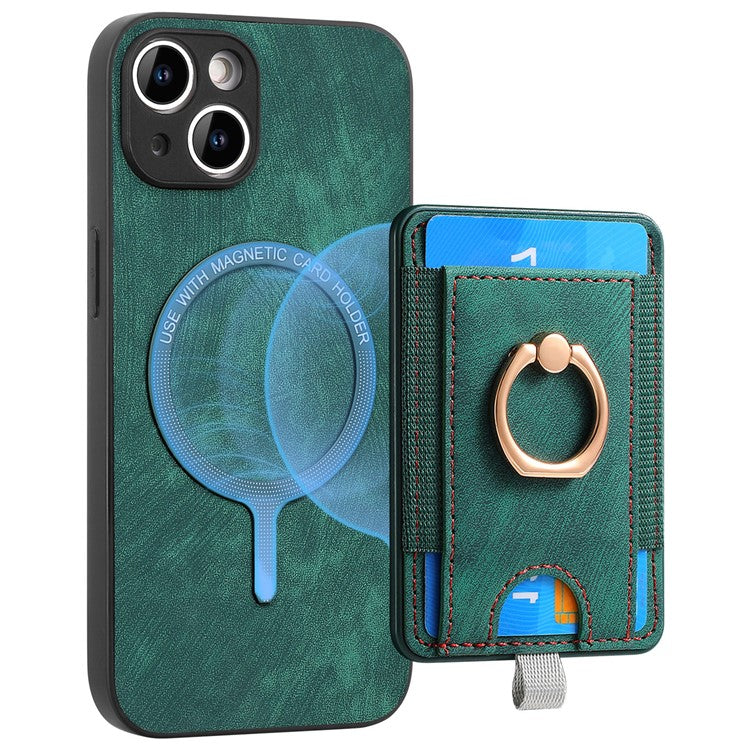 D7 For iPhone 14 / 13 Case 2 in 1 Magnetic Detachable Retro Leather Back Cover - Green