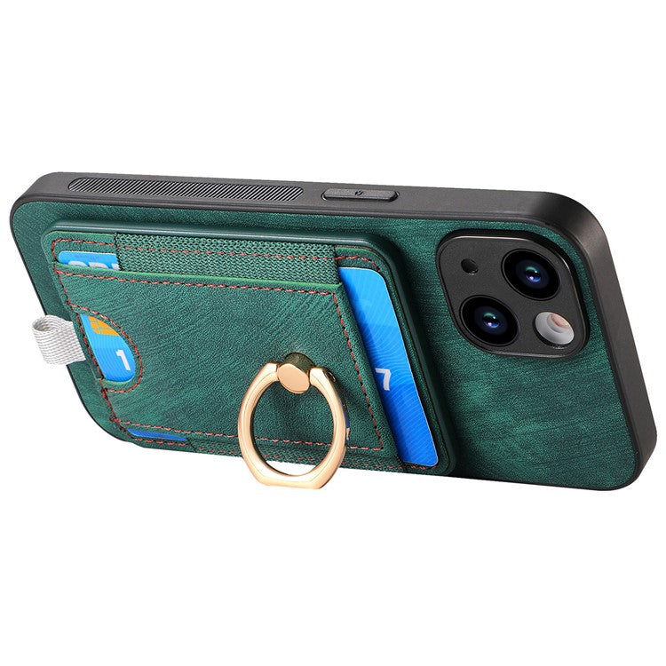 D7 For iPhone 14 / 13 Case 2 in 1 Magnetic Detachable Retro Leather Back Cover - Green