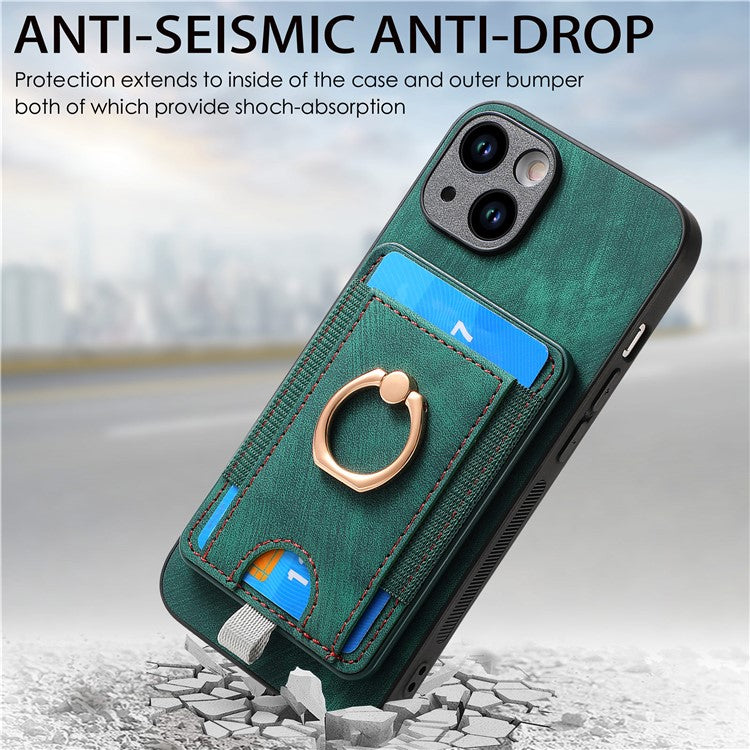 D7 For iPhone 14 / 13 Case 2 in 1 Magnetic Detachable Retro Leather Back Cover - Green