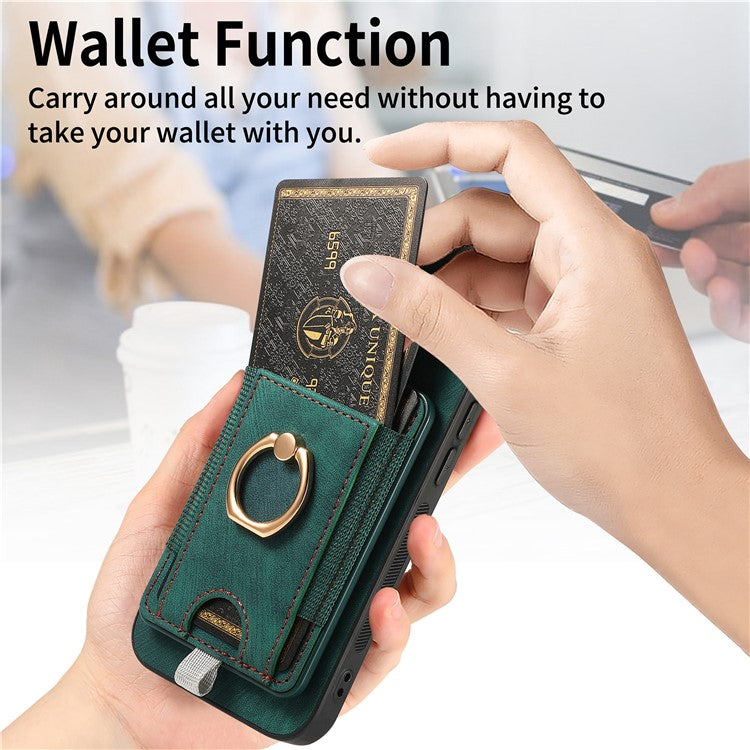 D7 For iPhone 14 / 13 Case 2 in 1 Magnetic Detachable Retro Leather Back Cover - Green