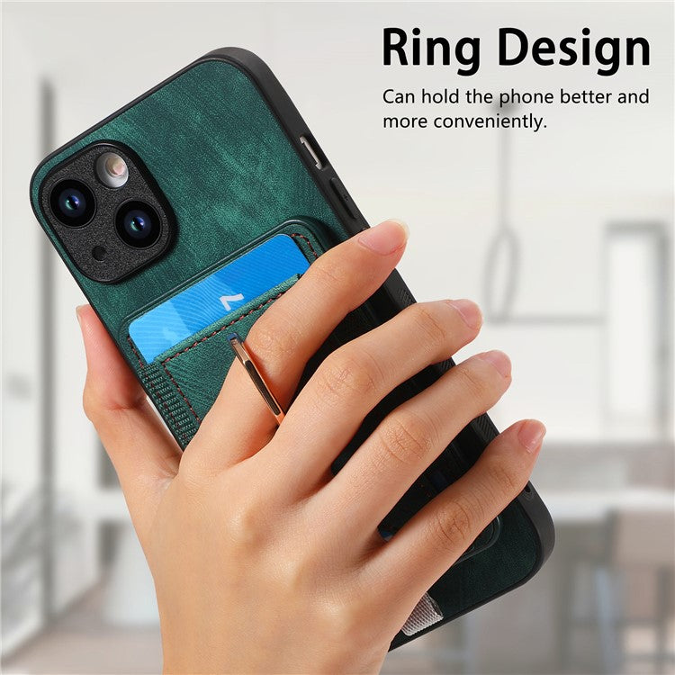 D7 For iPhone 14 / 13 Case 2 in 1 Magnetic Detachable Retro Leather Back Cover - Green