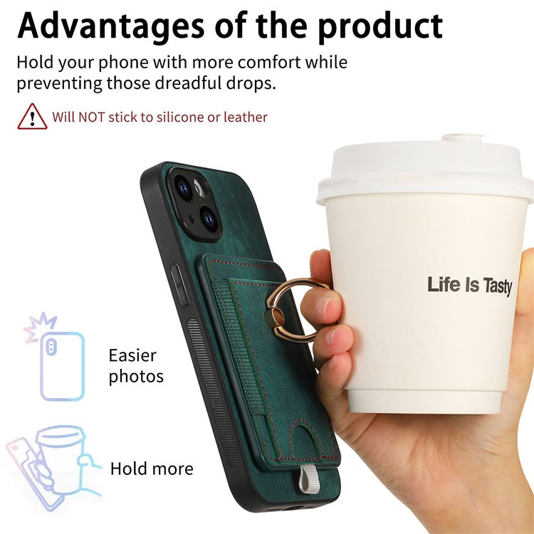 D7 For iPhone 14 / 13 Case 2 in 1 Magnetic Detachable Retro Leather Back Cover - Green