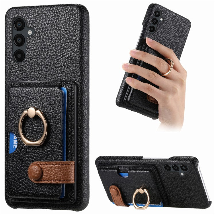 Y2 For Samsung Galaxy A24 4G (162.1 x 77.6 x 8.3mm) Case Card Holder Phone Cover with Ring Kickstand - Black