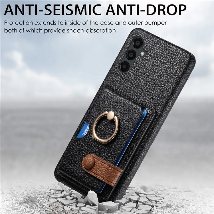 Y2 For Samsung Galaxy A24 4G (162.1 x 77.6 x 8.3mm) Case Card Holder Phone Cover with Ring Kickstand - Black