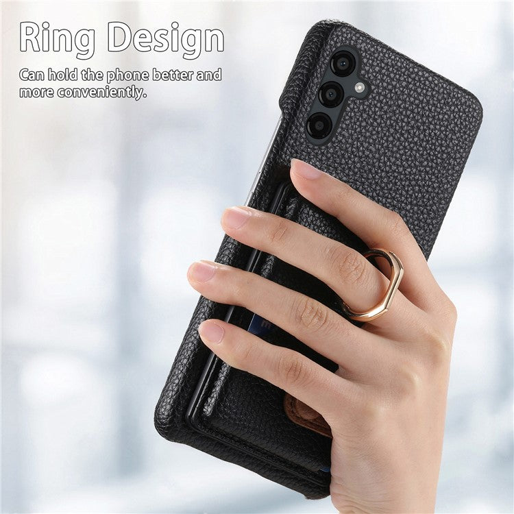 Y2 For Samsung Galaxy A24 4G (162.1 x 77.6 x 8.3mm) Case Card Holder Phone Cover with Ring Kickstand - Black