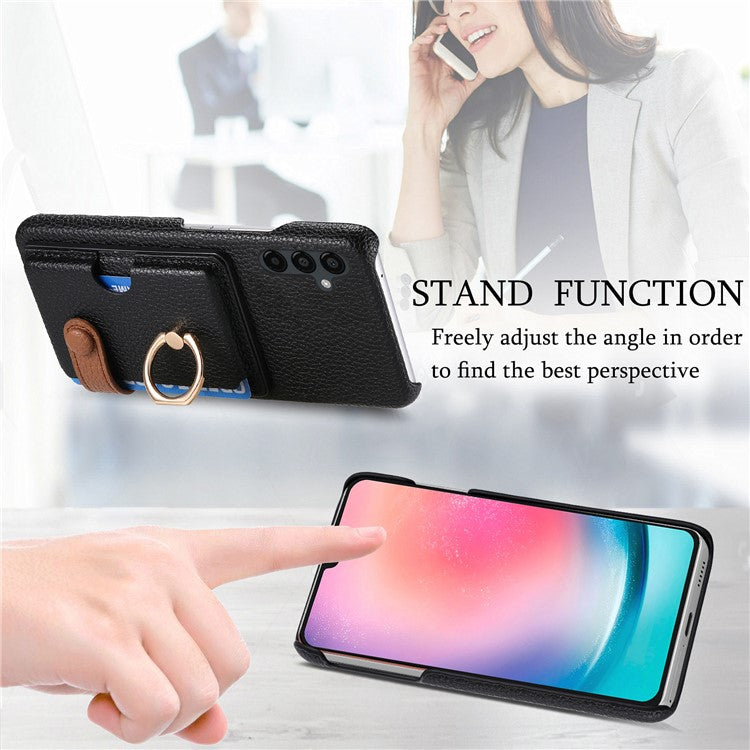 Y2 For Samsung Galaxy A24 4G (162.1 x 77.6 x 8.3mm) Case Card Holder Phone Cover with Ring Kickstand - Black
