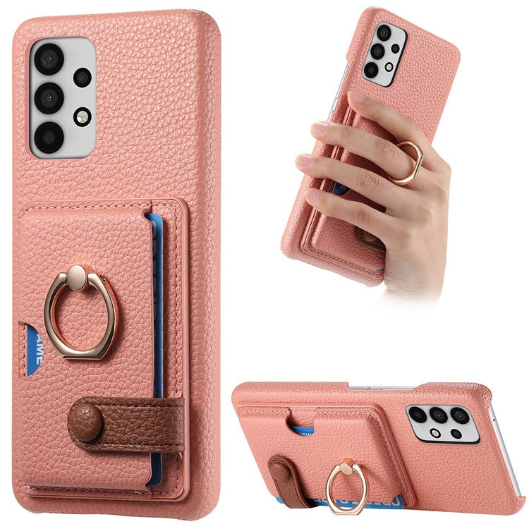 Y2 For Samsung Galaxy A32 4G (EU Version) Ring Kickstand Case Card Holder Phone Cover - Pink