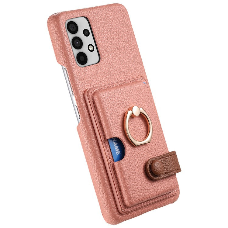 Y2 For Samsung Galaxy A32 4G (EU Version) Ring Kickstand Case Card Holder Phone Cover - Pink