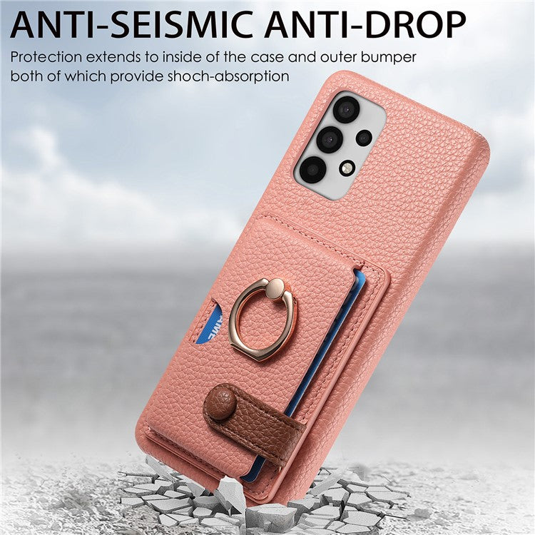 Y2 For Samsung Galaxy A32 4G (EU Version) Ring Kickstand Case Card Holder Phone Cover - Pink