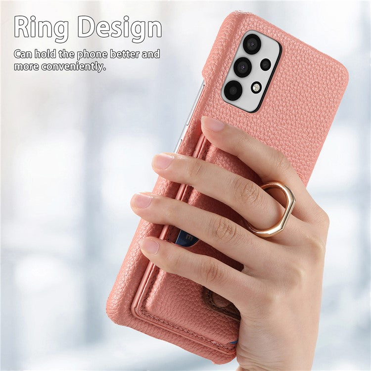 Y2 For Samsung Galaxy A32 4G (EU Version) Ring Kickstand Case Card Holder Phone Cover - Pink