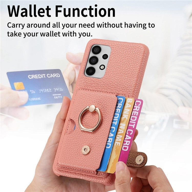 Y2 For Samsung Galaxy A32 4G (EU Version) Ring Kickstand Case Card Holder Phone Cover - Pink