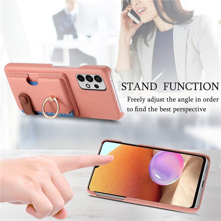 Y2 For Samsung Galaxy A32 4G (EU Version) Ring Kickstand Case Card Holder Phone Cover - Pink
