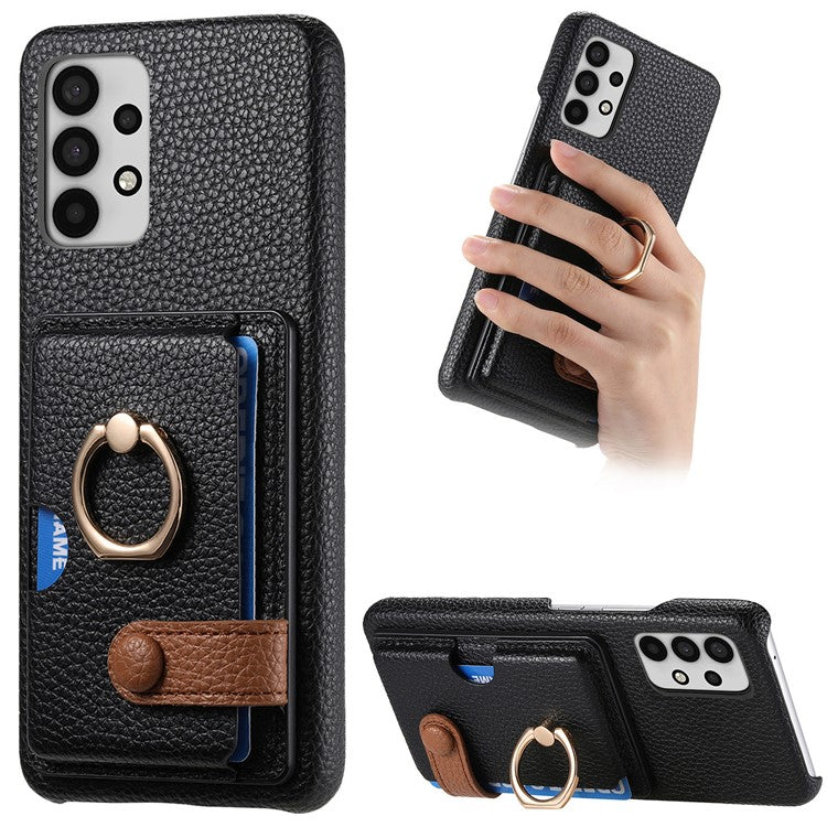 Y2 For Samsung Galaxy A32 5G/M32 5G Case Card Holder Ring Kickstand Litchi Texture Phone Cover - Black