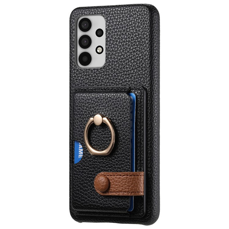 Y2 For Samsung Galaxy A32 5G/M32 5G Case Card Holder Ring Kickstand Litchi Texture Phone Cover - Black