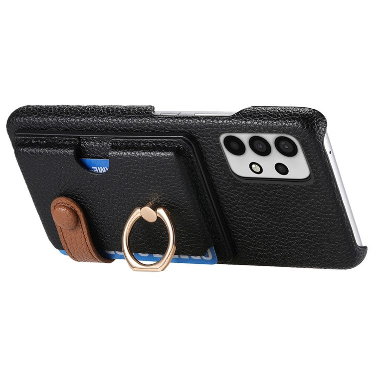 Y2 For Samsung Galaxy A32 5G/M32 5G Case Card Holder Ring Kickstand Litchi Texture Phone Cover - Black
