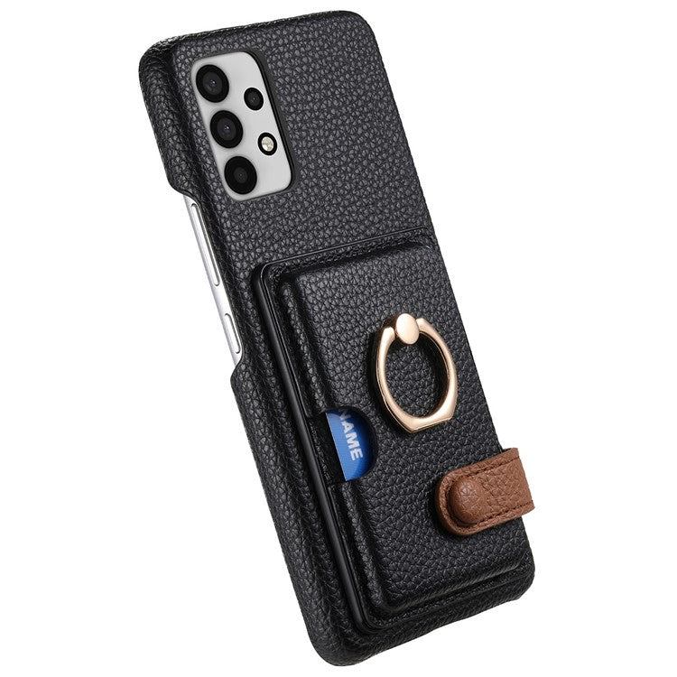 Y2 For Samsung Galaxy A32 5G/M32 5G Case Card Holder Ring Kickstand Litchi Texture Phone Cover - Black