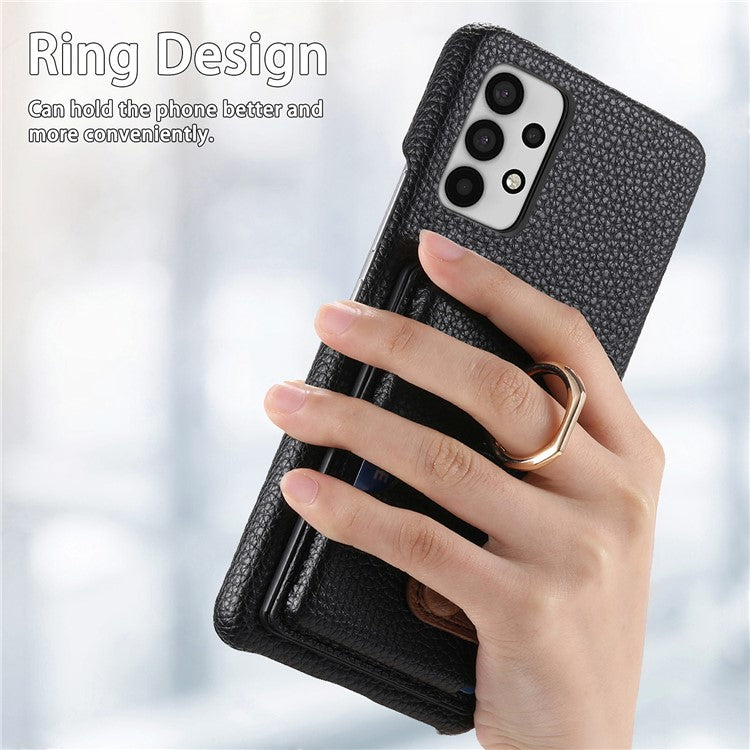 Y2 For Samsung Galaxy A32 5G/M32 5G Case Card Holder Ring Kickstand Litchi Texture Phone Cover - Black