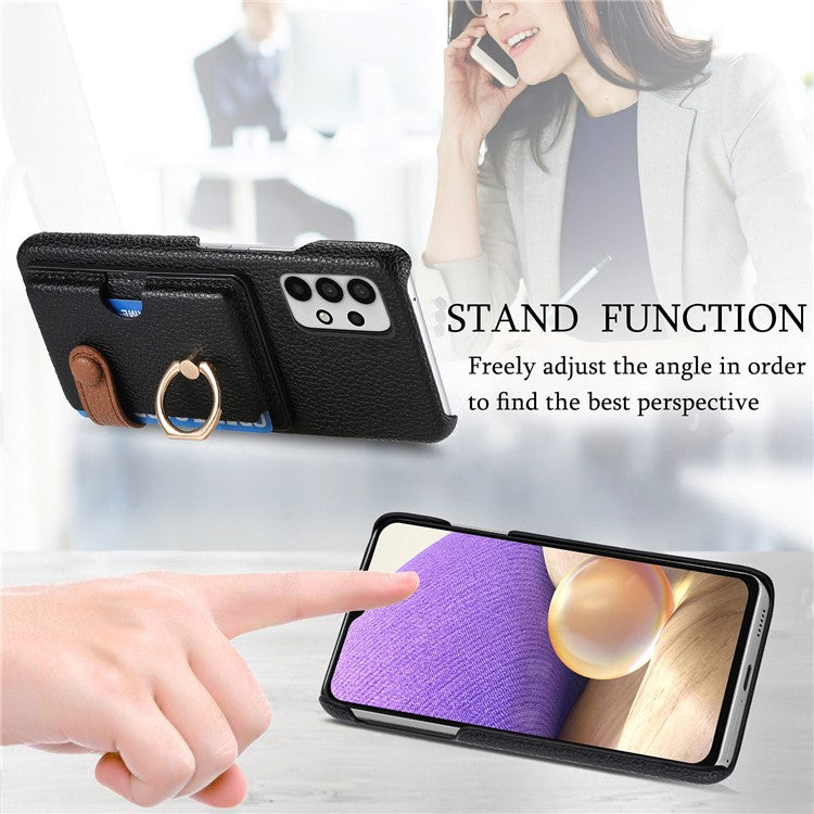 Y2 For Samsung Galaxy A32 5G/M32 5G Case Card Holder Ring Kickstand Litchi Texture Phone Cover - Black