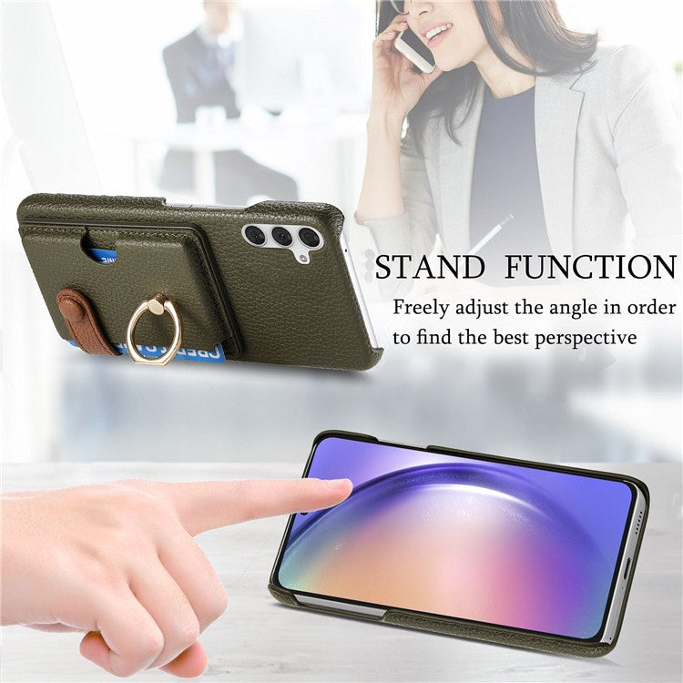 Y2 For Samsung Galaxy A54 5G Case Ring Kickstand Leather+PC+TPU Phone Cover with Card Holder - Green