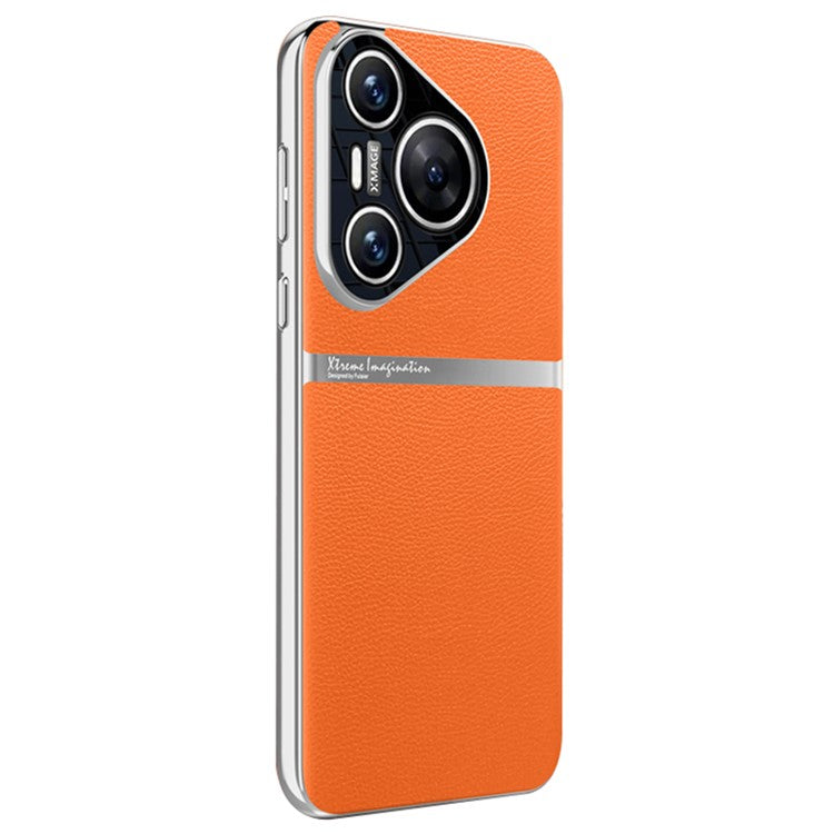 For Huawei Pura 70 Cell Phone Case PU Leather Shock Absorbing Cover - Orange