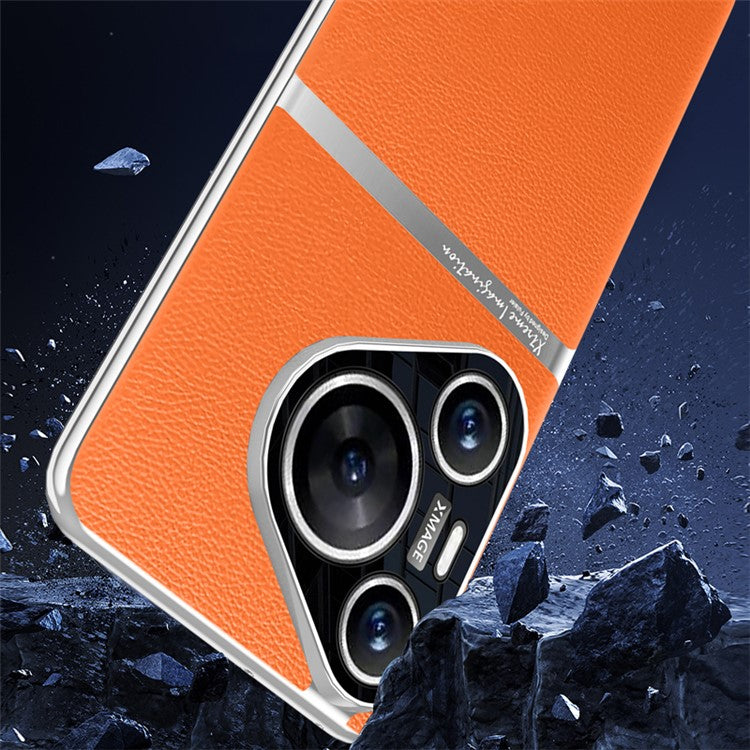 For Huawei Pura 70 Cell Phone Case PU Leather Shock Absorbing Cover - Orange