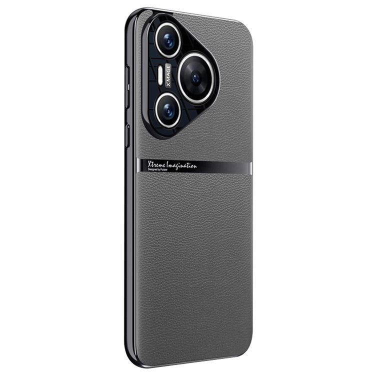 For Huawei Pura 70 Cell Phone Case PU Leather Shock Absorbing Cover - Grey