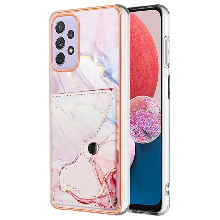 YB Leather Coating Series-9 for Samsung Galaxy A13 4G Case Card Holder Kickstand IMD Leather Back Phone Cover - 005 Rose Gold