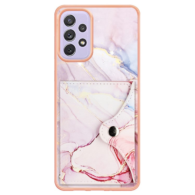 YB Leather Coating Series-9 for Samsung Galaxy A13 4G Case Card Holder Kickstand IMD Leather Back Phone Cover - 005 Rose Gold