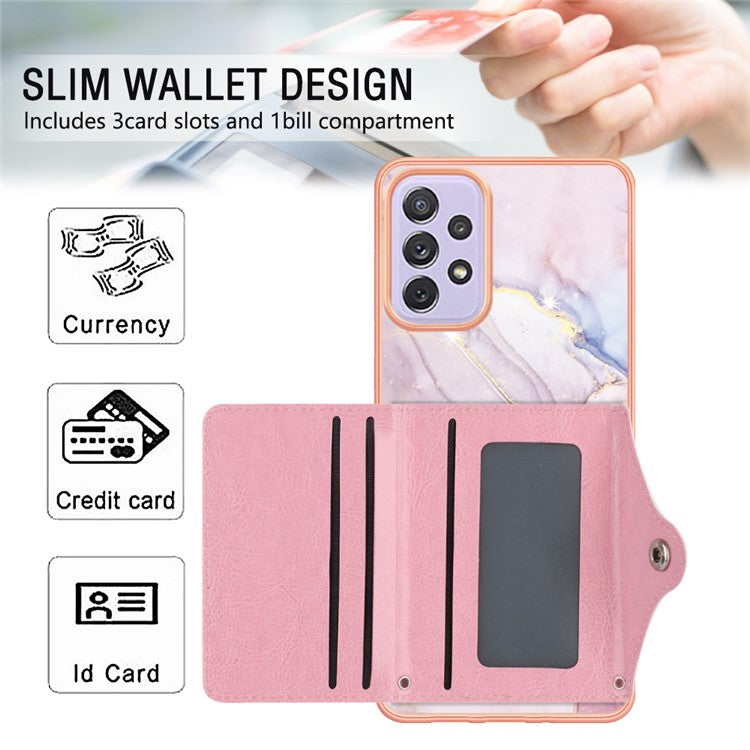 YB Leather Coating Series-9 for Samsung Galaxy A13 4G Case Card Holder Kickstand IMD Leather Back Phone Cover - 005 Rose Gold