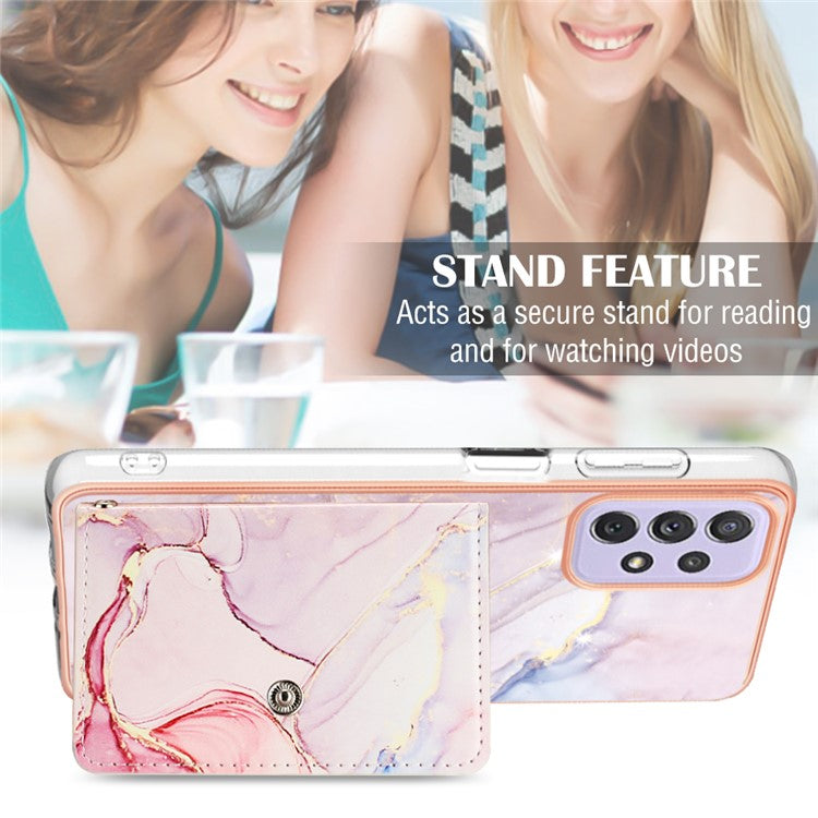 YB Leather Coating Series-9 for Samsung Galaxy A13 4G Case Card Holder Kickstand IMD Leather Back Phone Cover - 005 Rose Gold