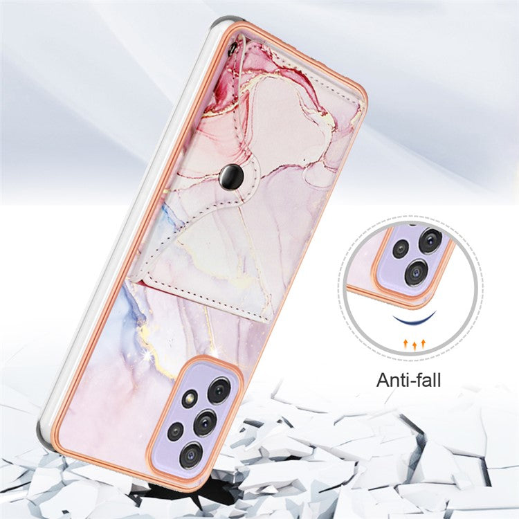 YB Leather Coating Series-9 for Samsung Galaxy A13 4G Case Card Holder Kickstand IMD Leather Back Phone Cover - 005 Rose Gold