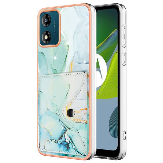YB Leather Coating Series-9 for Motorola Moto E13 4G Card Case Kickstand IMD Leather+TPU Phone Cover - 003 Green
