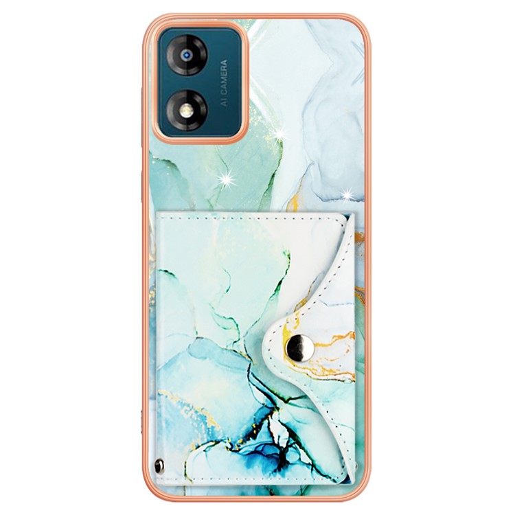 YB Leather Coating Series-9 for Motorola Moto E13 4G Card Case Kickstand IMD Leather+TPU Phone Cover - 003 Green