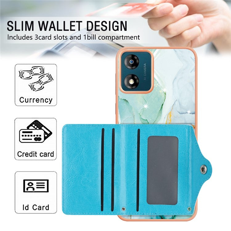 YB Leather Coating Series-9 for Motorola Moto E13 4G Card Case Kickstand IMD Leather+TPU Phone Cover - 003 Green