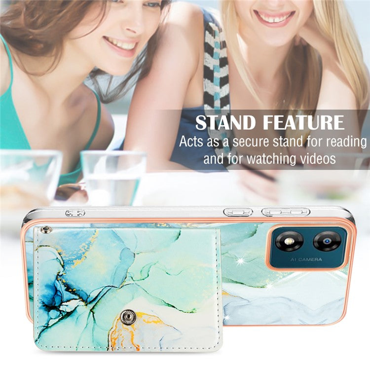 YB Leather Coating Series-9 for Motorola Moto E13 4G Card Case Kickstand IMD Leather+TPU Phone Cover - 003 Green