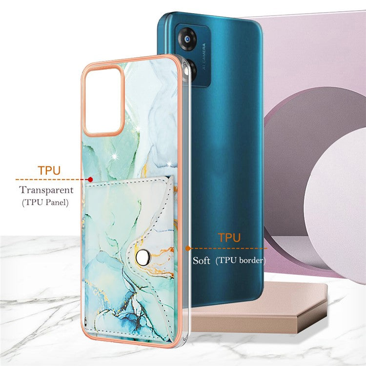 YB Leather Coating Series-9 for Motorola Moto E13 4G Card Case Kickstand IMD Leather+TPU Phone Cover - 003 Green
